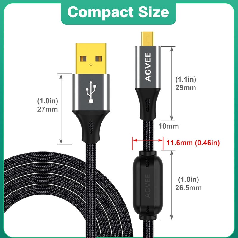 AGVEE 4ft USB Mini 8 Pin Charger Transfer Cable for Nikon UC-E6/E16/E17/E23 Camera Coolpix L22 B500 AW100 D750 D3300 D3200 S9500 S9300 S9100 S6800 S6200, Sony Cybershot W830 W800, Dark Gray - Image 5